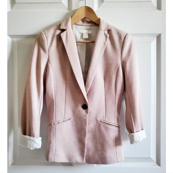 H&M Jackets Coats Hm Heathered Pink Jersey Blazer Jacket